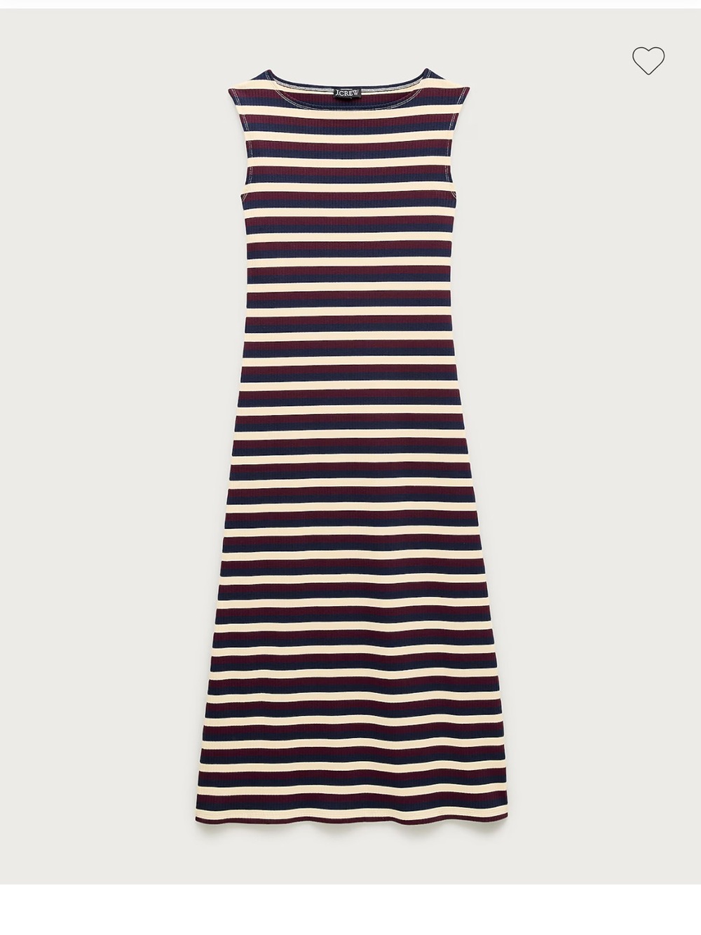 J. Crew Ribbed Sleeveless Midi Dress in Navy, Burgundy & Cream